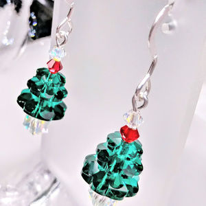 Emerald Grn Crystal Christmas Tree Sterling Silver